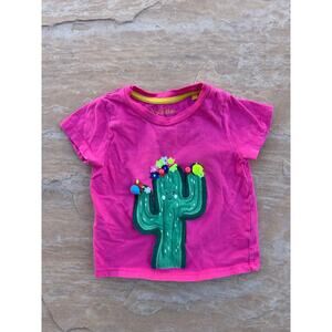 Mini Boden Pink Tee with Green Cactus Design
